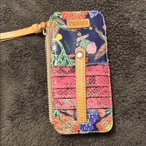 Consuela Floral Navy Multicolor Wristlet Wallet with Pink Accents